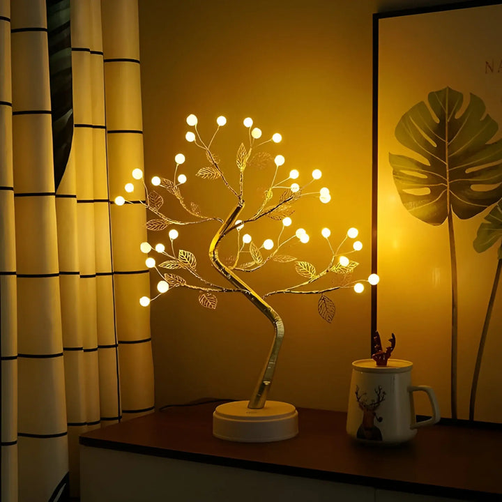 Lampara Decorativa Bonsai Dorado Perlas